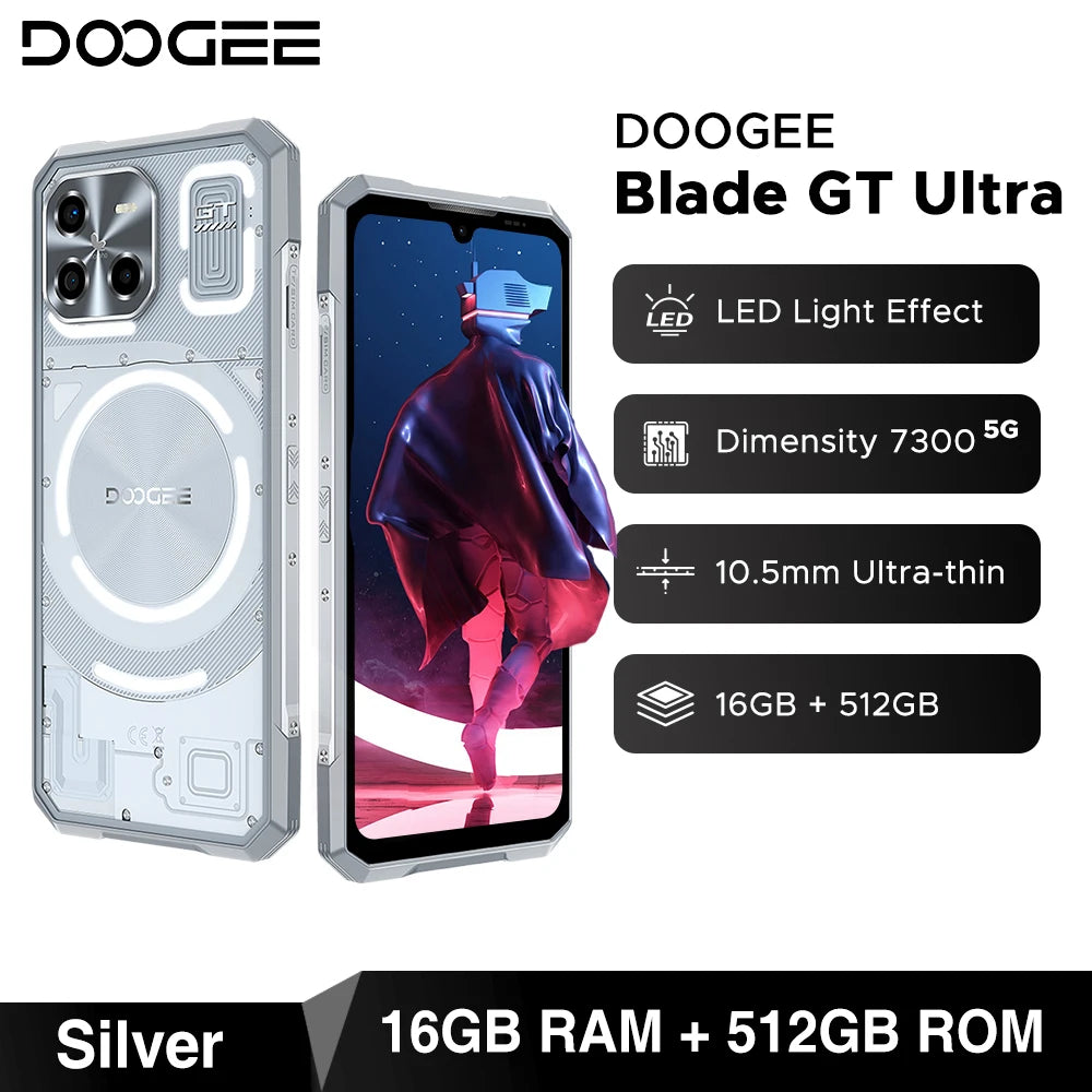 Global Version DOOGEE Blade GT Ultra 5G Rugged Phone 16GB RAM 512GB ROM Mediatek Dimensity 7300 6.72” FHD+ 120Hz IPS LED light