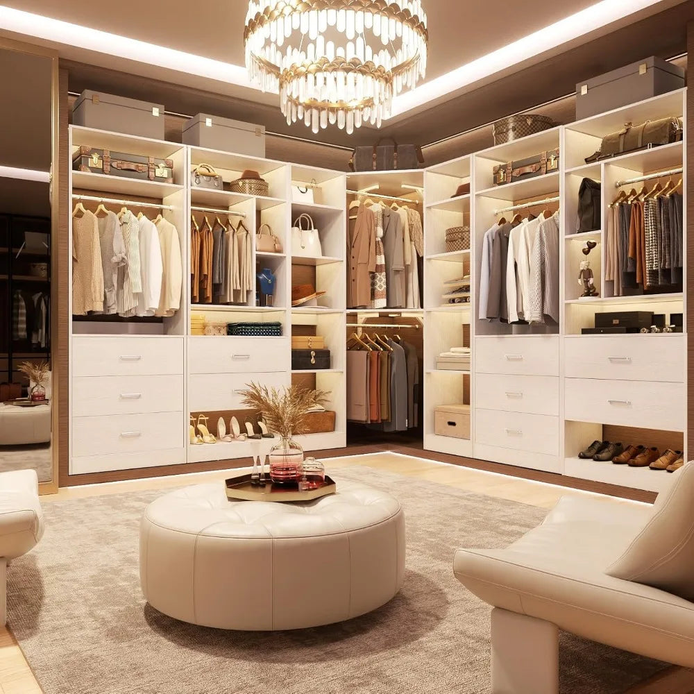 Corner Closet System with 12 Shelves, 39.2" Corner Closet Organizer System with 2 Hanging Rods, Versatile 6-Tier，Customized