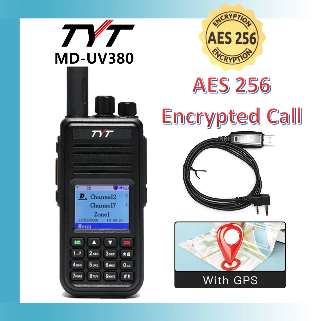 TYT NEW AES256 Encryption MD-UV380/390  Digital Walkie Talkie VHF UHF Dual Band Waterproof Radio GPS Ham Radio DMR Walkie Talkie