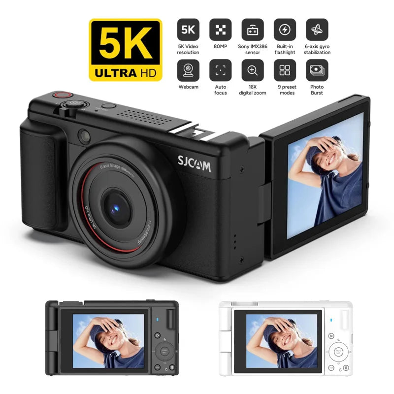 SJCAM ZV100 Or ZV200 5K Vlogging Camera with 80MP 360° Flip Screen 5K/30fps Video Portable Travel Camera for Video Creators