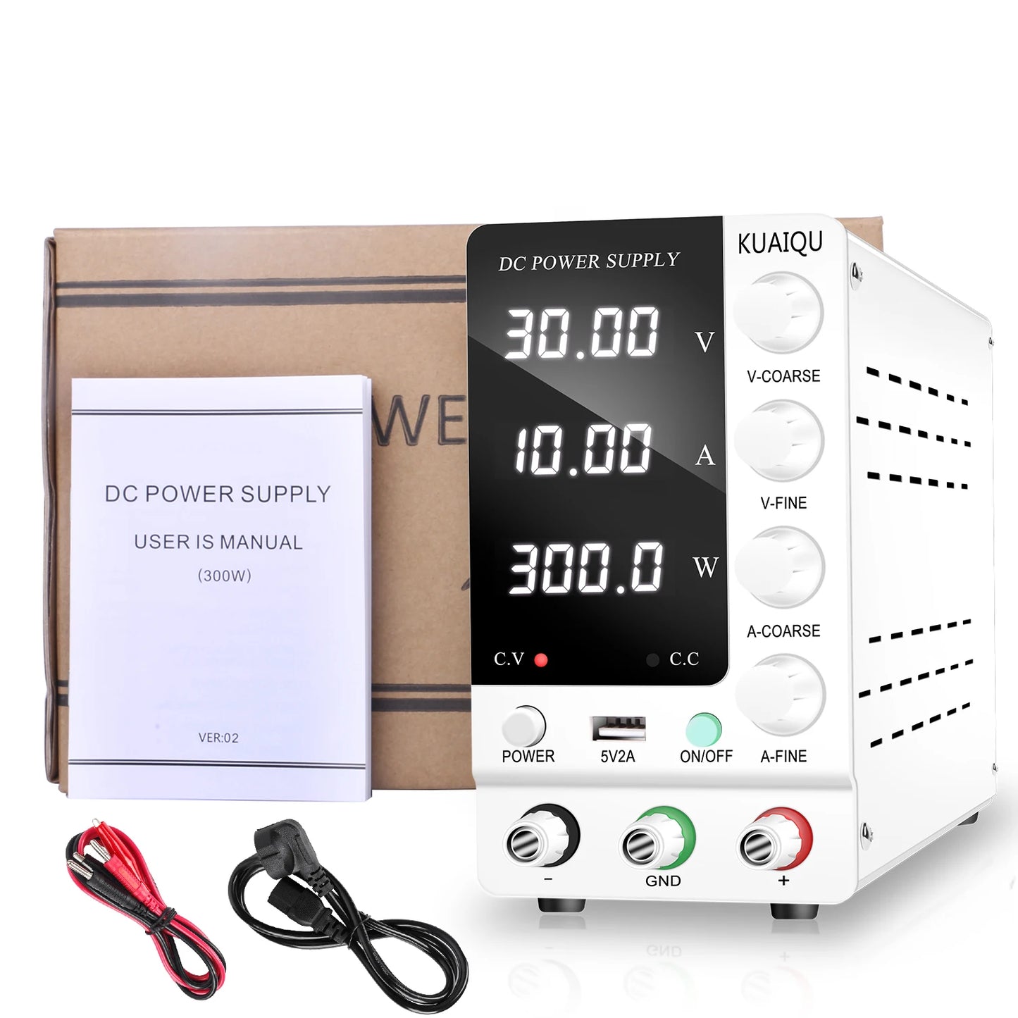 KUAIQU Adjustable Switching DC Power Supply 30V 10A 6A Lab Bench Power Supply 60V 5A 120V 3A Output Preset Current USB Interface