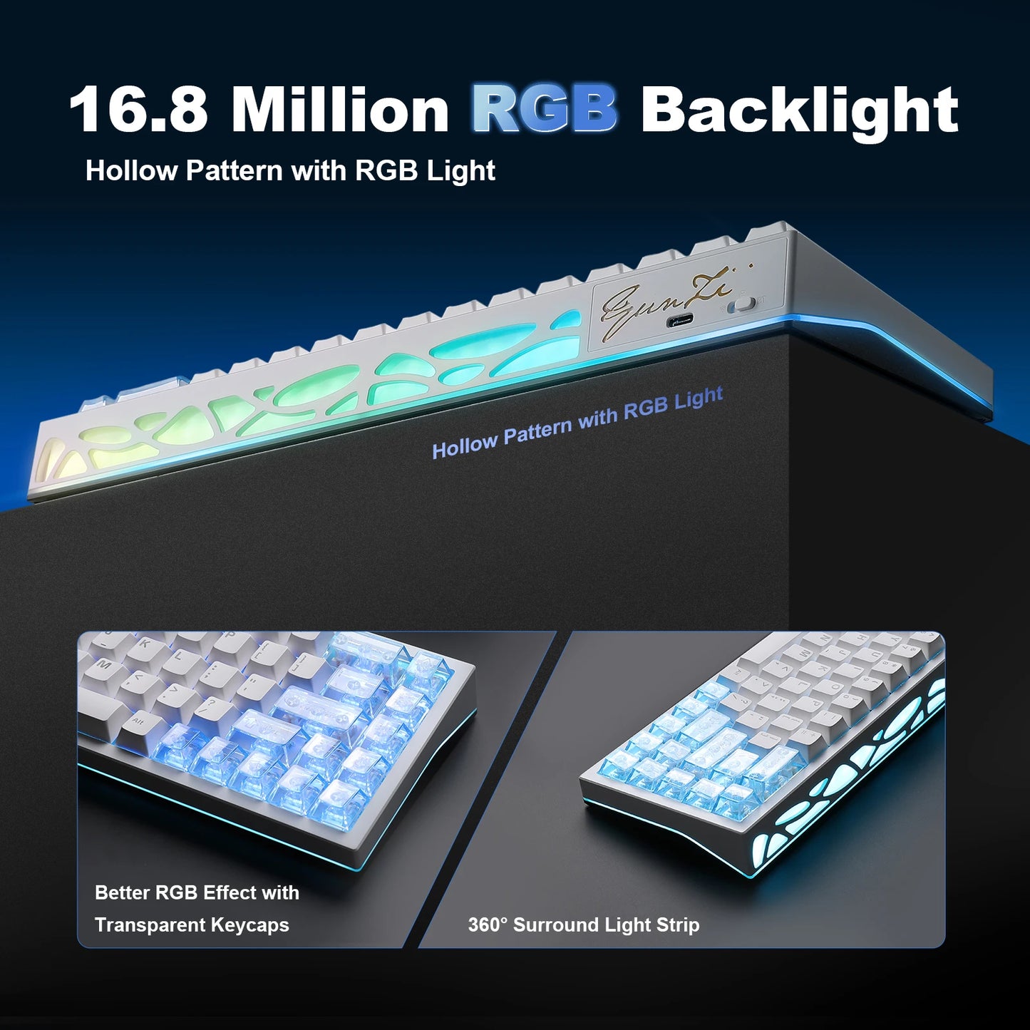 YUNZII AL65 QMK/VIA Aluminum Mechanical Keyboard, Custom RGB Wireless Gaming Keyboard, Hollow Design Gasket Hot Swap Keyboard