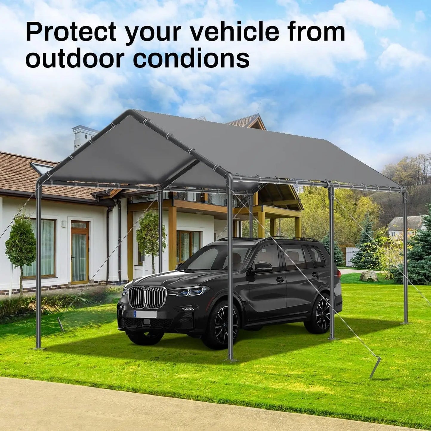 10x20 Heavy Duty, Metal Carport Waterproof Carports Garage Tent with 6 Steel Stakes Outdoor for Car Tuck Boat SUV Party (Grey)