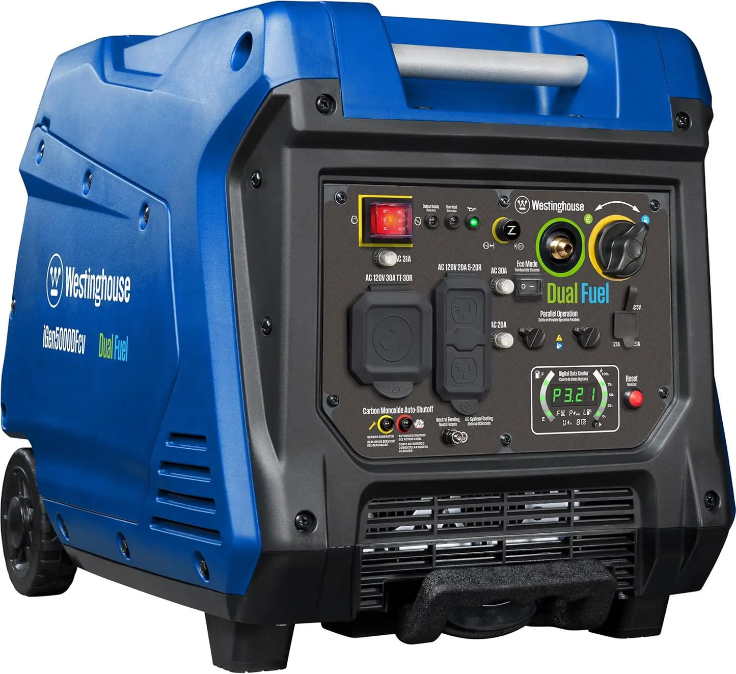 Westinghouse 5000W Dual Fuel Portable Inverter Generator with Quiet Operation, Wheel and Handle Kit, Gas and Propane Compatible,