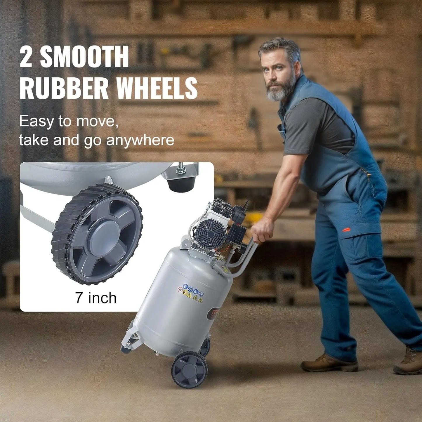 13 Gallon Air Compressor, 2HP 4.6 SCFM@90PSI Oil Free Air Compressor Tank with 125PSI Max Pressure, 66dB Ultra Quiet Compressor