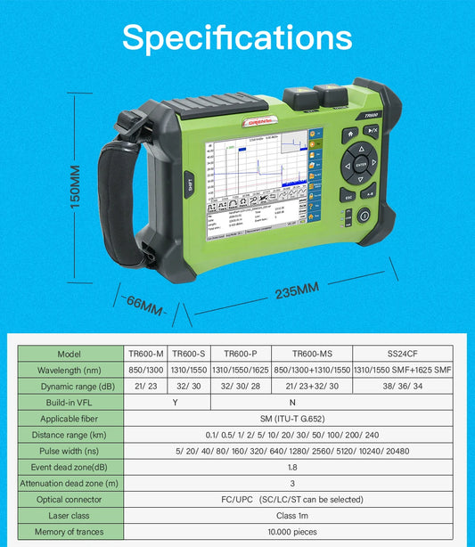 FTTH Fiber Optic Tester 1310/1550nm Singlemode SM OTDR 32/30dB Dynamic Range , OrienTek TR600 SM 5.7 inch Touch Screen OTDR
