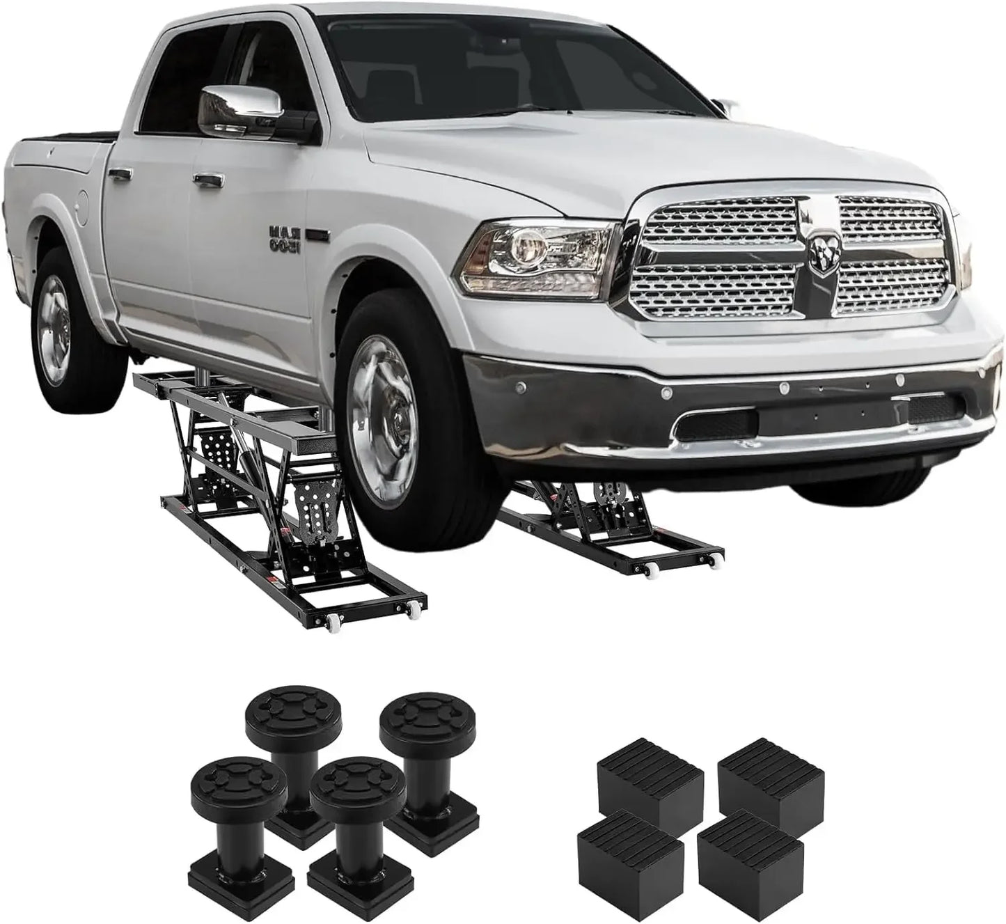 Heavy-Duty Carbon Steel Truck Lift 7000 LBS Capacity Portable Car Lift, 26.8" Max. Height, with Extended-Length Plates