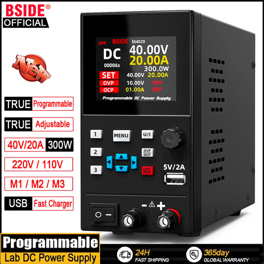 BSIDE DC Laboratory Regulated Power Supply Programmable 30V/10A 40V/20A Adjustable Bench Switch Preset Current Stabilizer ON/OFF