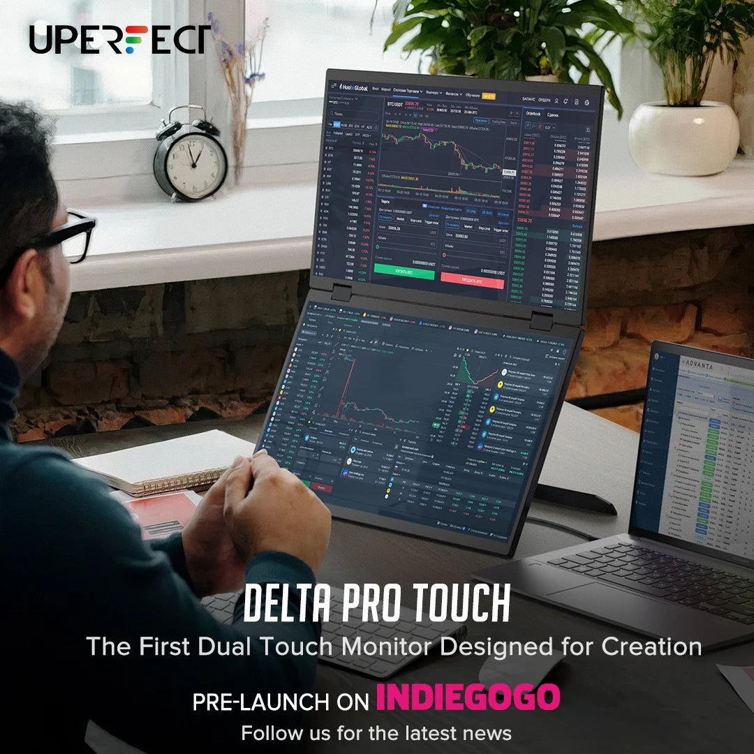 UPERFECT 16" 2.5K Dual Touchscreen Portable Monitor with Touch Pen 2560*1600 Auto Rotate Mobile Display for Laptop Mini PC Mac