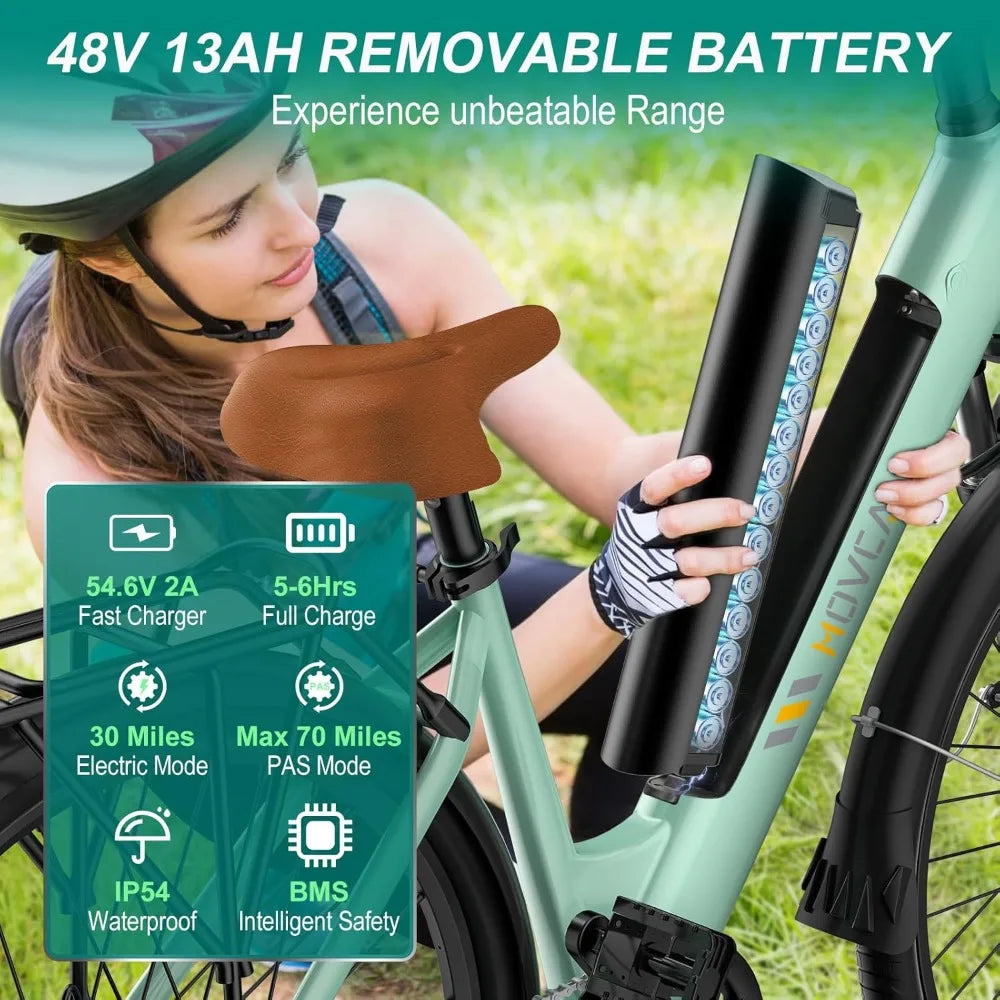 V80 Electric Bike, 1000W Motor 28MPH Ebike, 48V 13Ah Removeable Battery, 26'' City Cruise Electric Bicycles up to 70 Miles