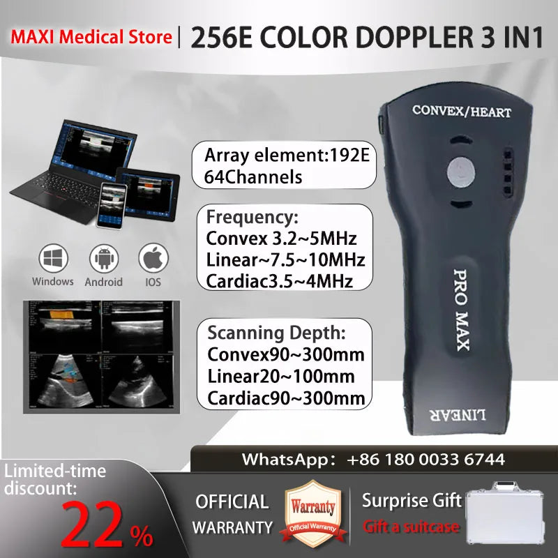 Portable Wireless Ultrasound Probe scanner machine WIFI ultrasound scanner Machine support iOS Android Windows free suitcase