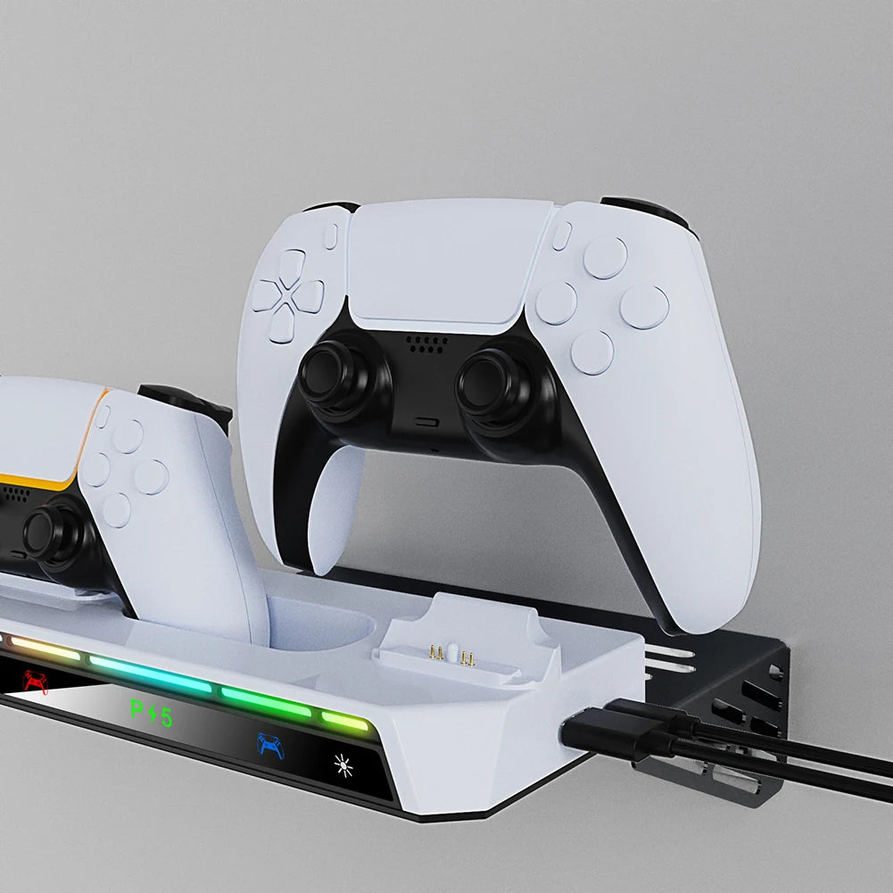 Wall Mount Kit & Charging Station W/ Headset Holder Metal Wall Hanging Charger Stand for for PS5/PS5 Slim Disc & Digital Console