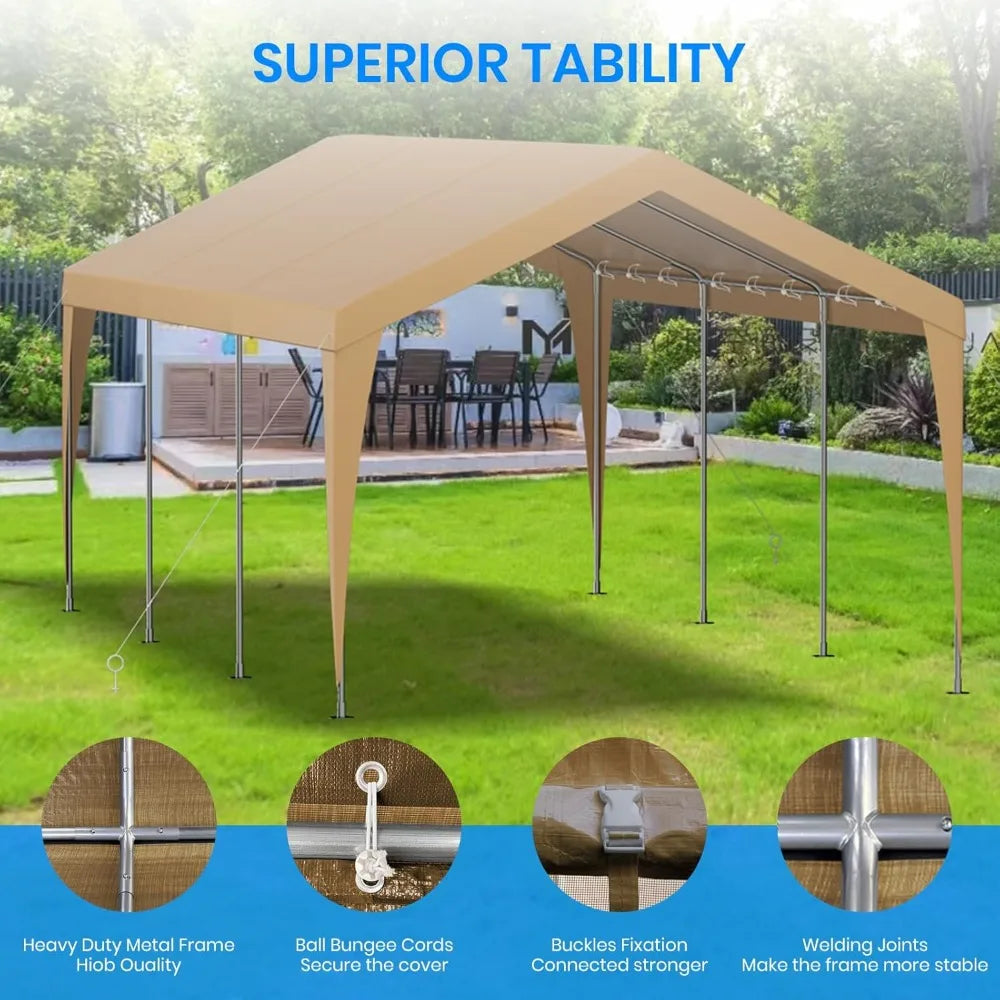 10x20 FT Heavy Duty Carport, Outdoor Portable Car Canopy Garage, Galvanized Steel Frame, UV-Resistant Waterproof PE Tarp