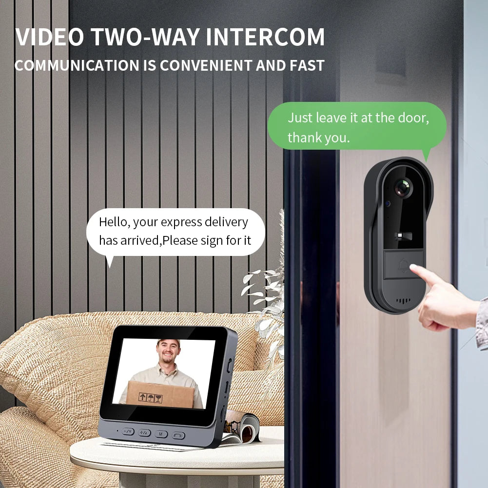 WiFi wireless smart video doorbell, Two-way outdoor 1080P HD camera, Wireless intercom voice, Smart home waterproof doorbell