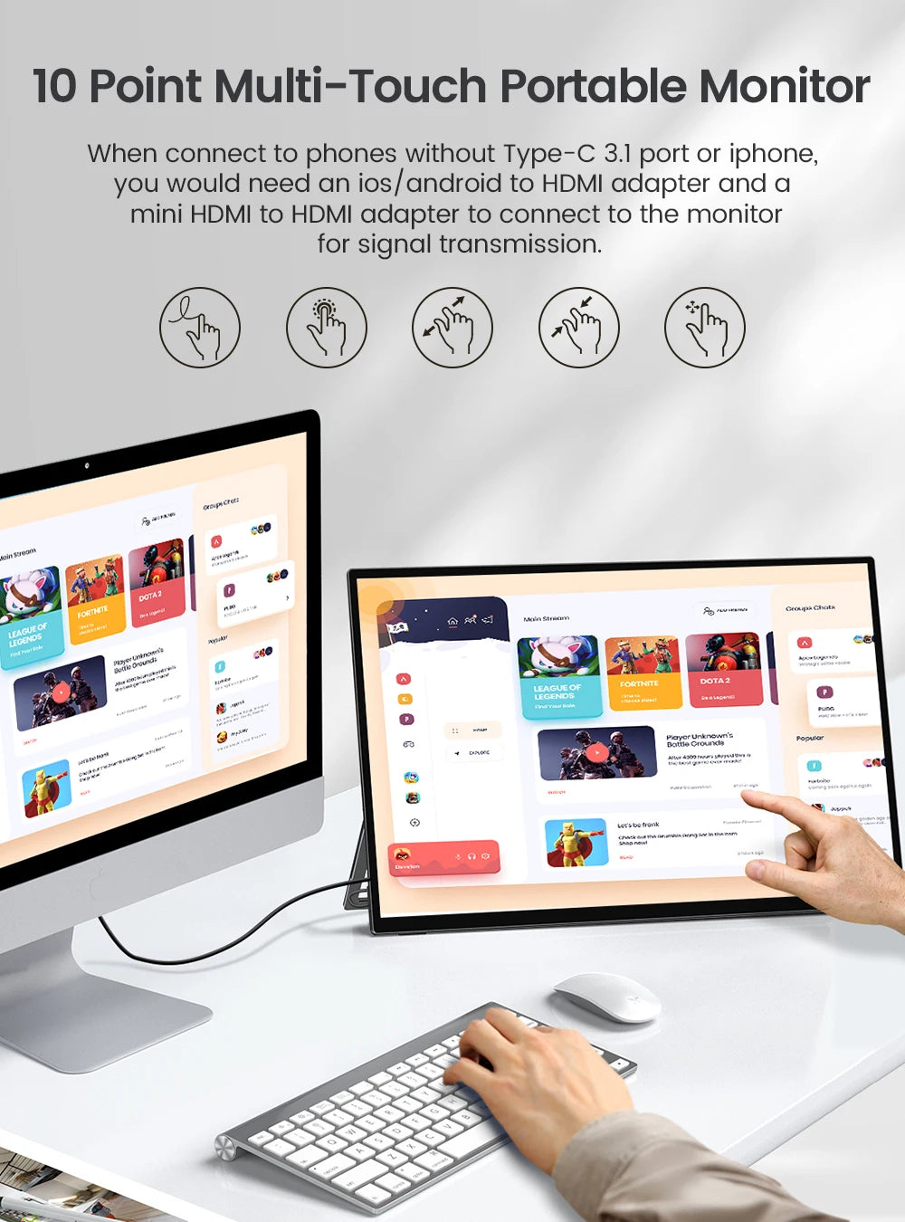 UPERFECT Portable Monitor Touchscreen 18.5 Inch 120hz w/VESA & 180° Adjustable Stand For Laptop PC Mac Switch PS5 iPhone HUAWEI