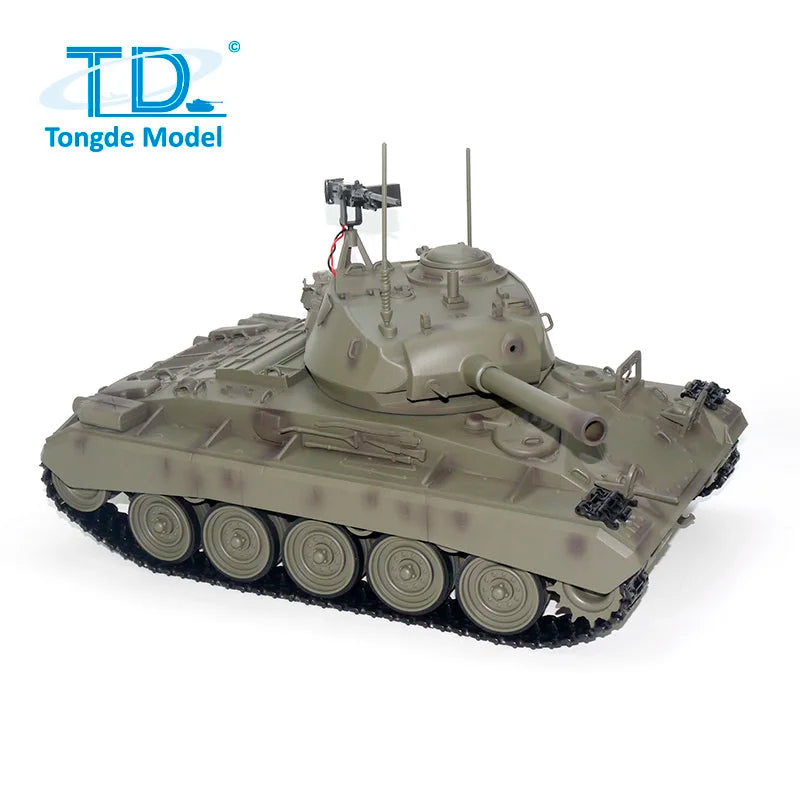 US Stock Tongde 1/16 M24 Chaffee RC Light Tank Vehicle with 320° Infrared Barrel Recoil Remote Control Military Paner Toy Model