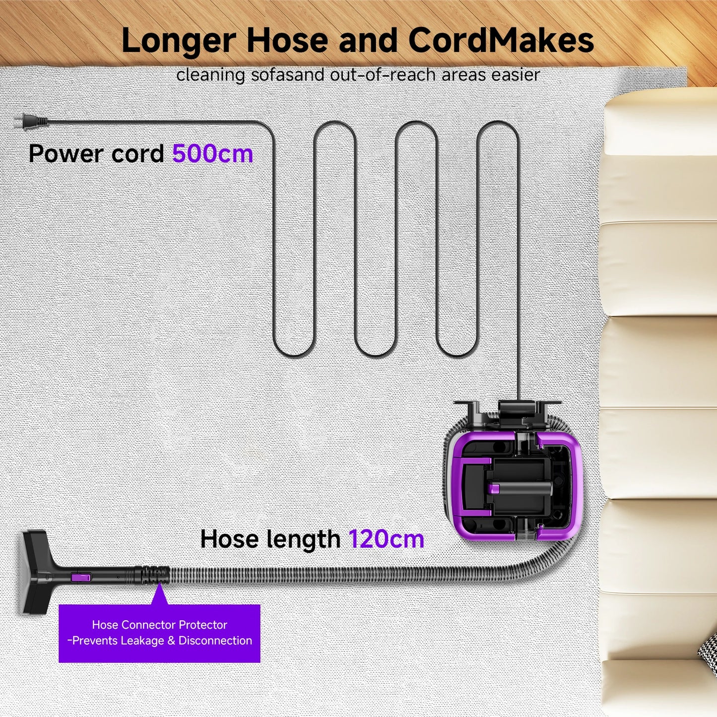 Honki 530W Carpet Cleaner Machine 20KPa Strong Suction Handheld Multifunctional Cleaner for Pet Hair Upholstery Sofa Mat Bed Self-cleaning Energy-saving Portable Wet and Dry Deep Cleaning Appliances