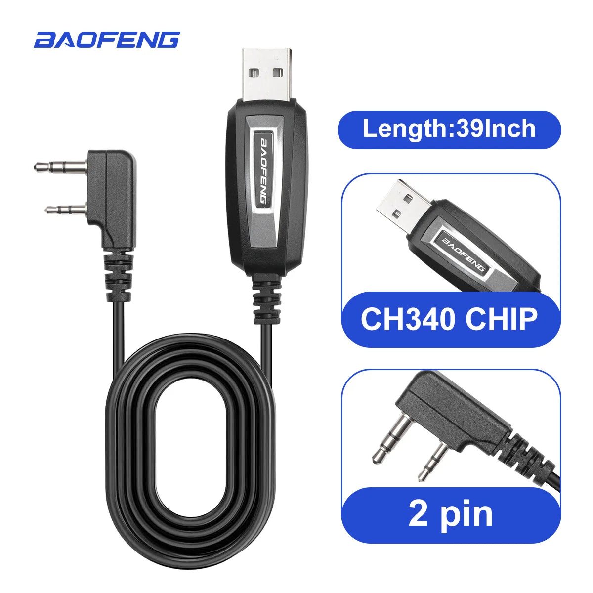 BAOFENG USB Programming Cable CH340 Chip for GMRS Radio Two Way Radio UV-5R BF-F8HP 5RM UV-21R UV-5G Plus GM-5RH K5PLUS AR-152 U