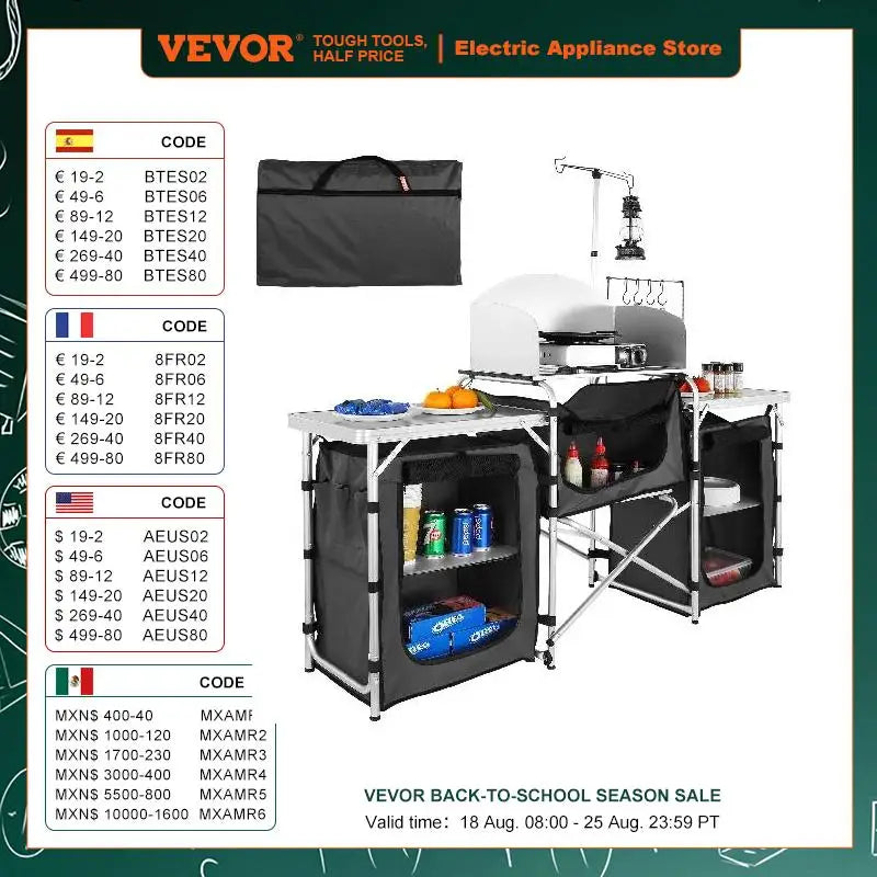 VEVOR Camping Kitchen Table Folding Outdoor Cooking Table with Storage Carrying Bag Aluminum Cook Station for Picnics BBQ RV