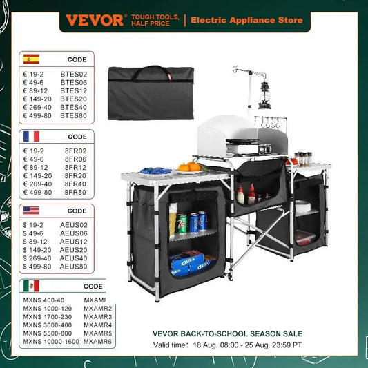VEVOR Camping Kitchen Table Folding Outdoor Cooking Table with Storage Carrying Bag Aluminum Cook Station for Picnics BBQ RV