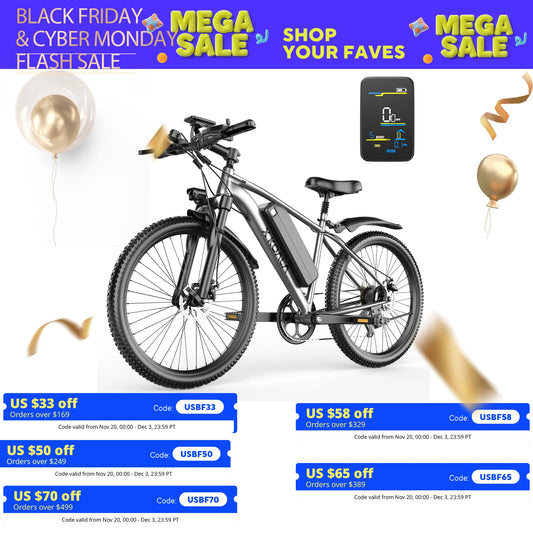 26'' Electric Bike for Adults 1000W Peak Motor 40 Miles 25MPH Commuter EBike 7 Speed Waterproof Pedal Assit Electric Mountain