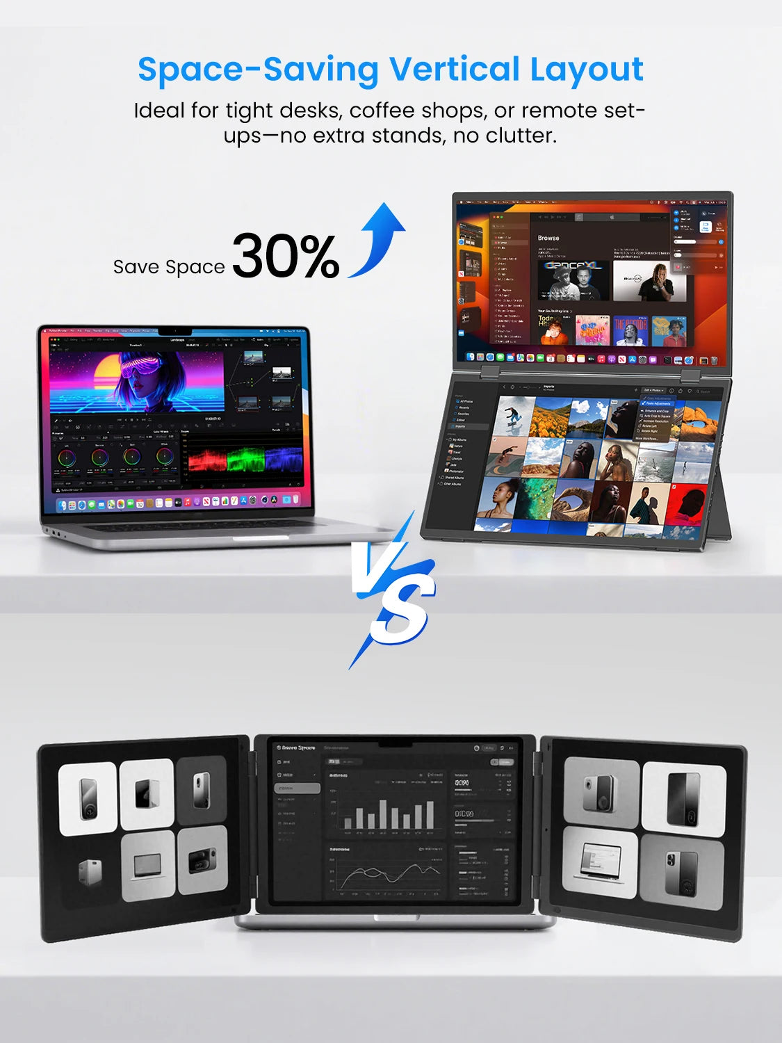 EVICIV Stacked Portable Monitor 15.6 Inch Dual Foldable Travel Display 1080P 100% sRGB USB-C HDMI Triple Laptop Screen Extender