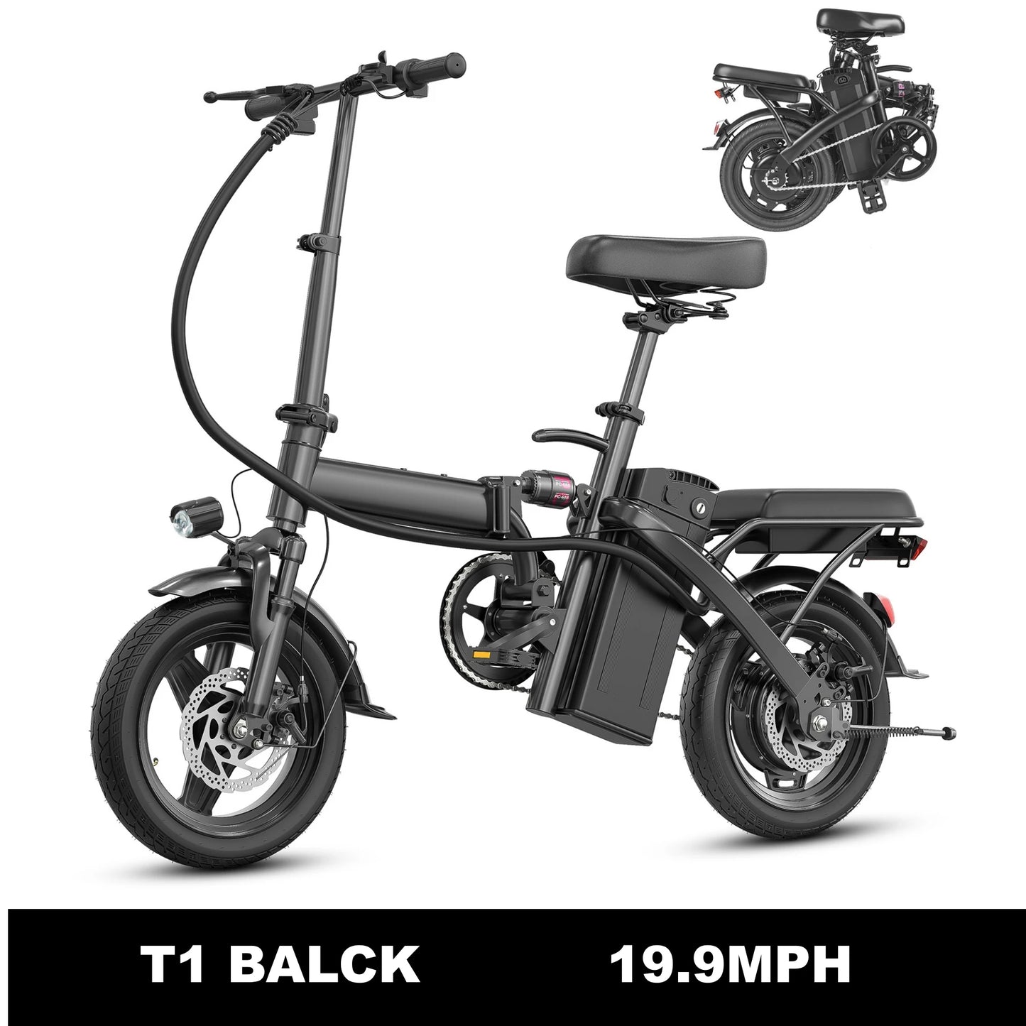 Adult folding basket electric bicycle, 400W high-speed 48V detachable battery, 14 inch front and rear double brake electric bicy