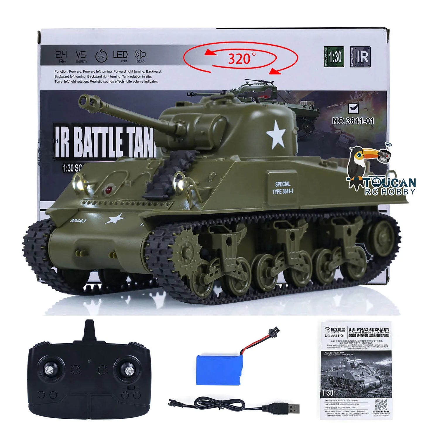 US Stock Heng Long 1/30 RC Battle Tank Sherman M4A3 3841-01 2.4G Remote Control Miniature Toy Tanks Compact Play TH23393