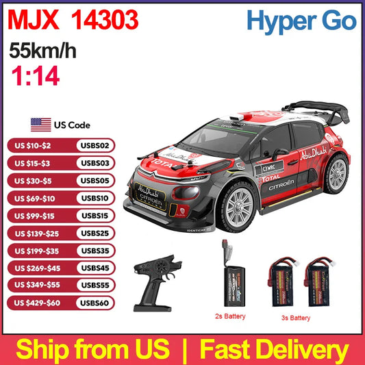 MJX 14303 1/14 Hyper Go 4WD Off-Road RC Car Brushless Motor Remote Control Cars 55km High Speed Racing Drift Toy Ship from US