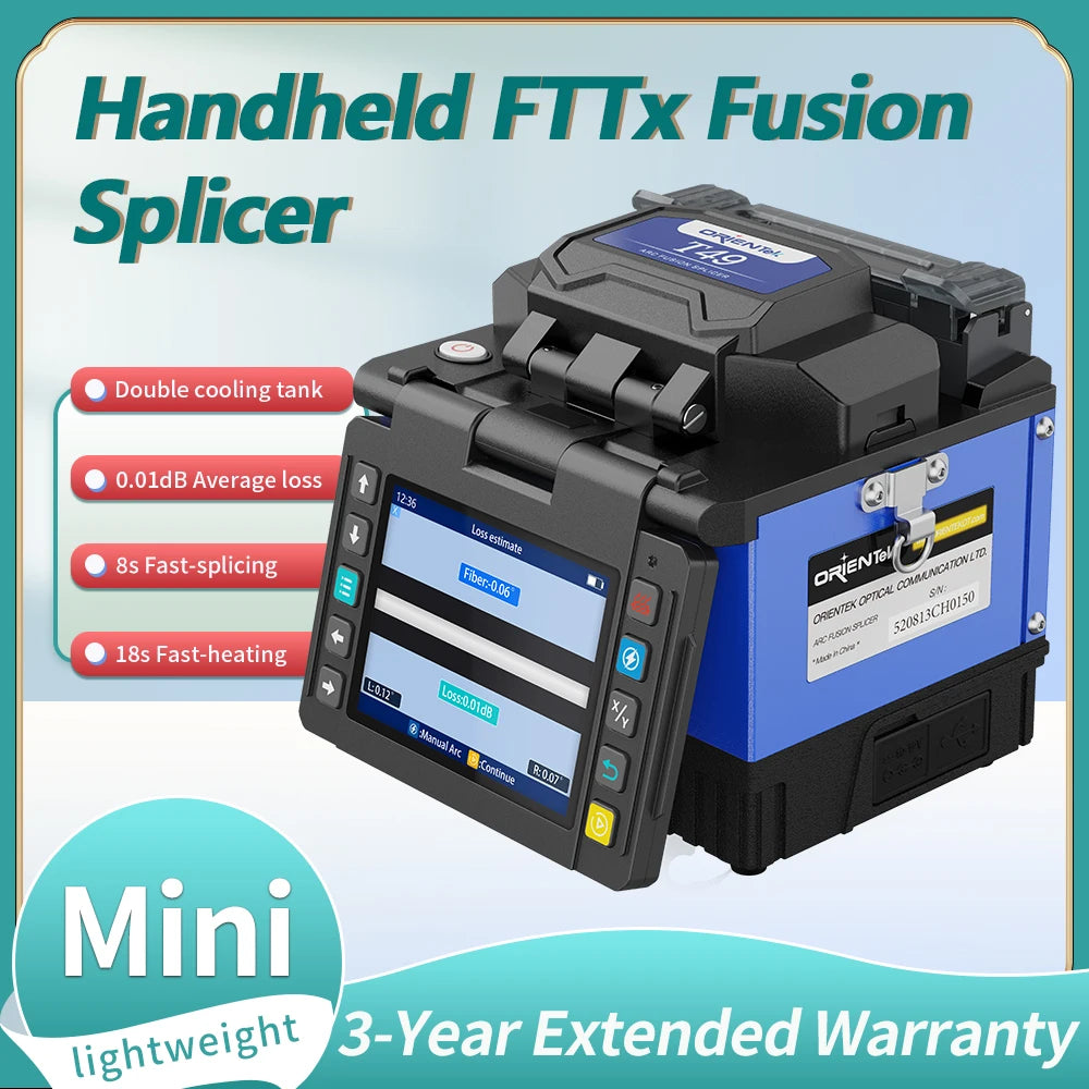 OrienTek FTTx T49 Fiber Optic Fusion Splicer , Core Alignment ARC Welding Machine with 8S Fast Splicing and 18s Heating Time