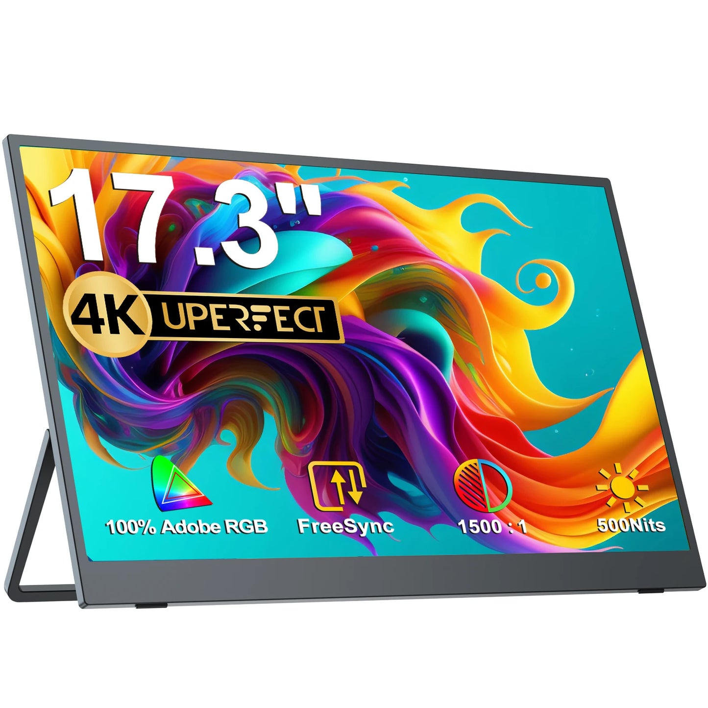 UPERFECT 17.3"Truely 4K Portable Monitor IPS UHD 500 Nit 3840X2160 IPS Screen Gaming Display HDR FreeSync Speaker Type-C HDMI