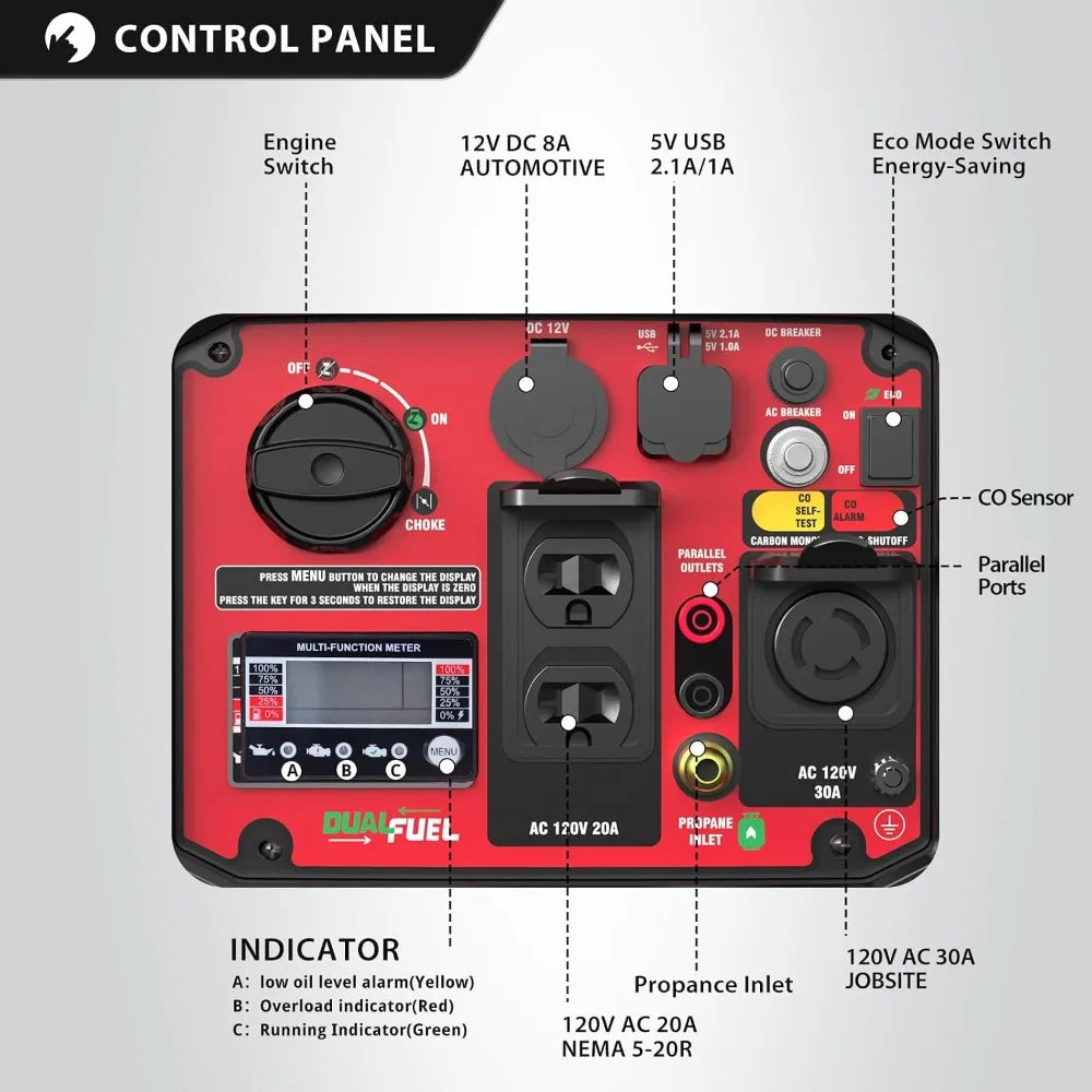 3800 Watt Dual Fuel Inverter Generator for Camping or Home Use, Custom