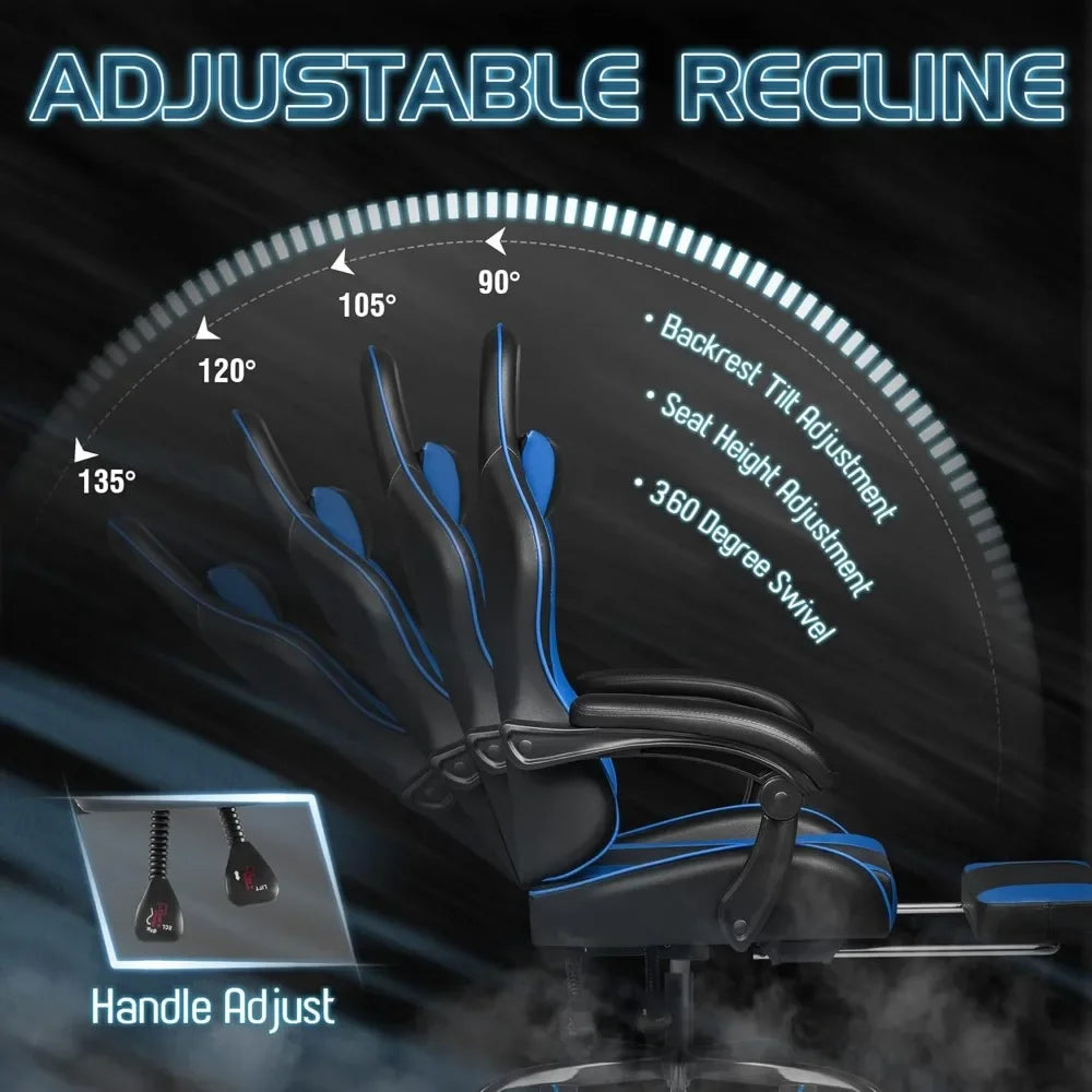 Gaming Chair, Video Game Chair with Footrest and Massage Lumbar Support, Ergonomic Computer Chair Height Adjustable