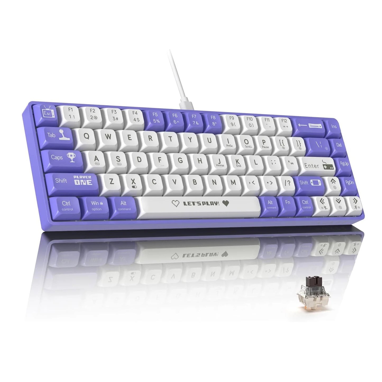 ATTACK SHARK AK680 60% Wired Mechanical Gaming Keyboard,Hot-Swappable,RGB Rainbow Backlit,UV Printing and EVA Sound Control