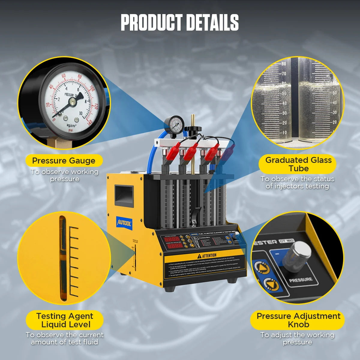 AUTOOL CT160 Automotive Injector Nozzle Cleaning Machine Fuel Injector Tester Heated Cleaning Machine Injectors Machine Clean