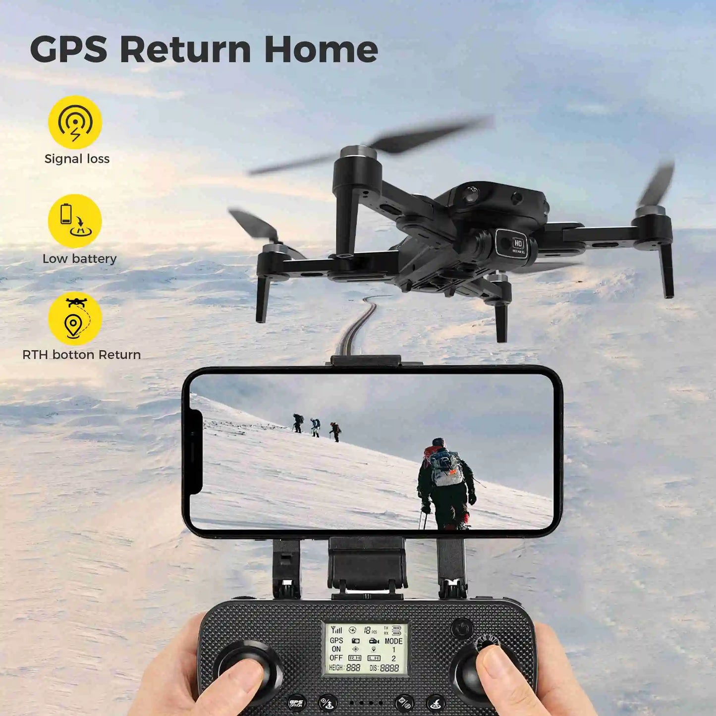 RC Drone Brushless Motor Long Flight Times GPS Drone Quadcopter with Remote Controller 2 Batteries Remote Control Drone RC Drone