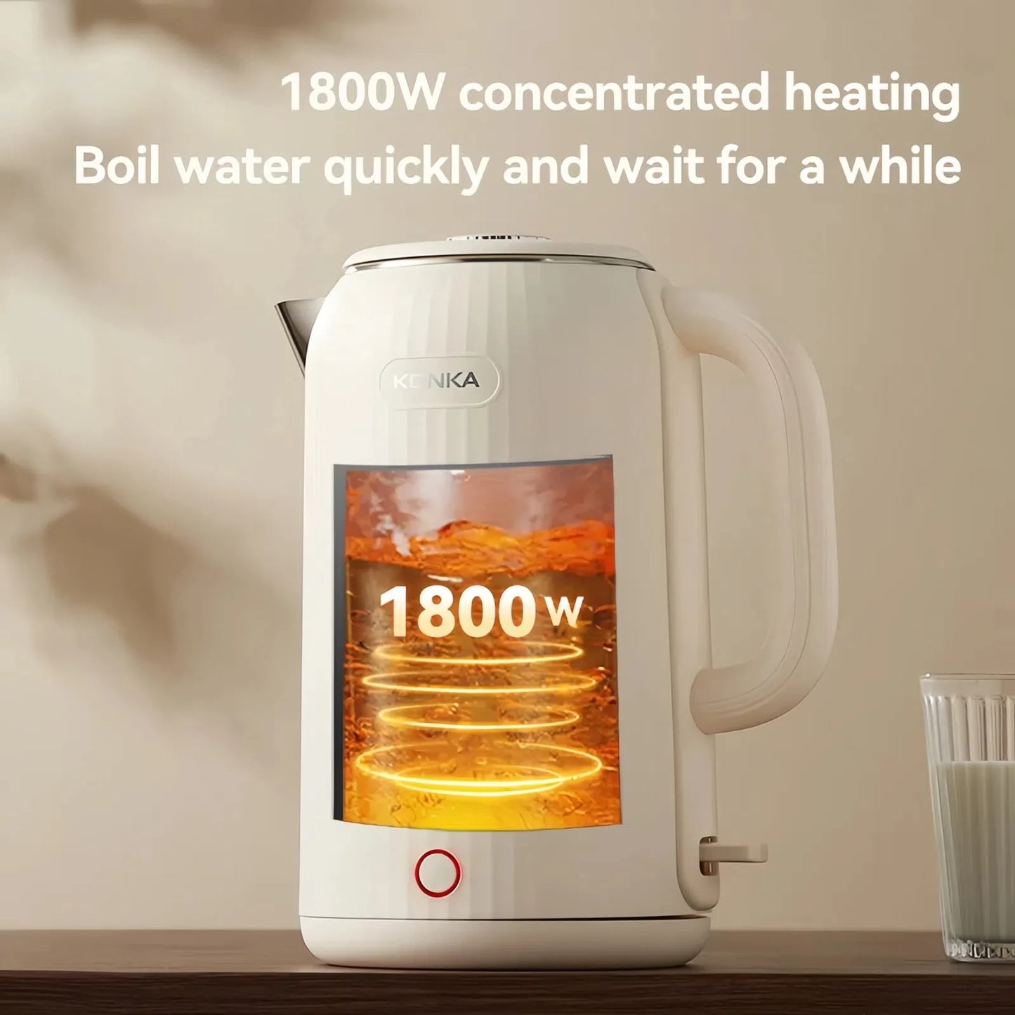 KONKA KDSH-2513 2.5L Electric Kettle 1800W Fast Boiling Water Heater Food-Grade 304 Inner Pot  Auto Shut-Off &Dry Burn Protectio