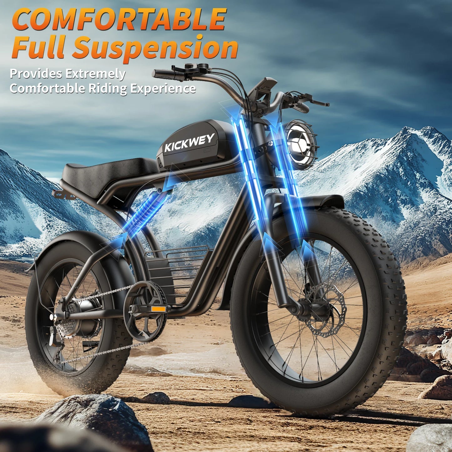 Kickwey K7 Adult Electric Bike 1500W Motor 7-Speed Dual Disc Brakes Full Suspension Ebike 20x4 Fat Tire 50-Mile Electric bicycle