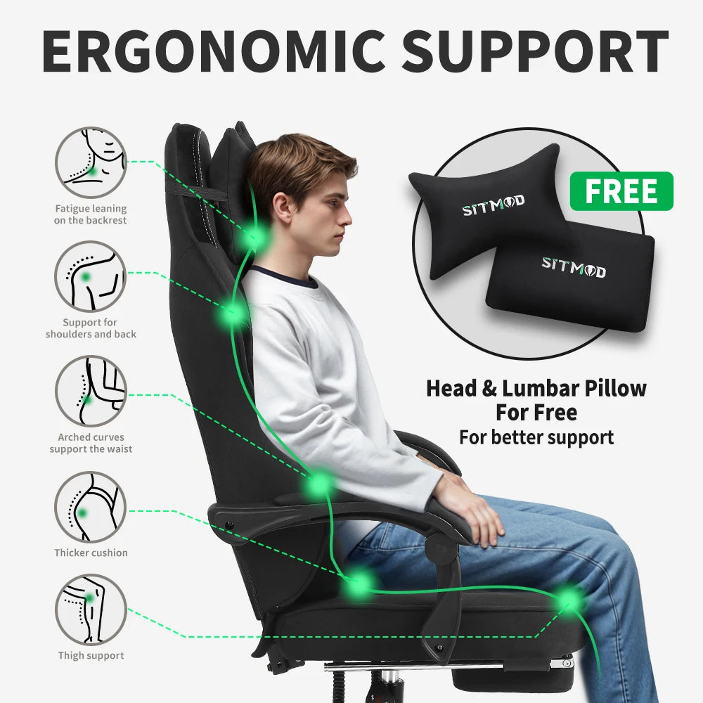 Height Adjustable 360°-Swivel Gaming Chair - Computer Chair With Footrest And Lumbar Support, Headrest For Office Or Gaming