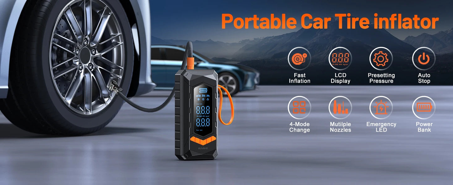 BUVAYE Wired/Wireless Air Pump Car Inflator Tire Pump Air Compressors & Inflators Portable Tire Inflator with 3M Power Cord