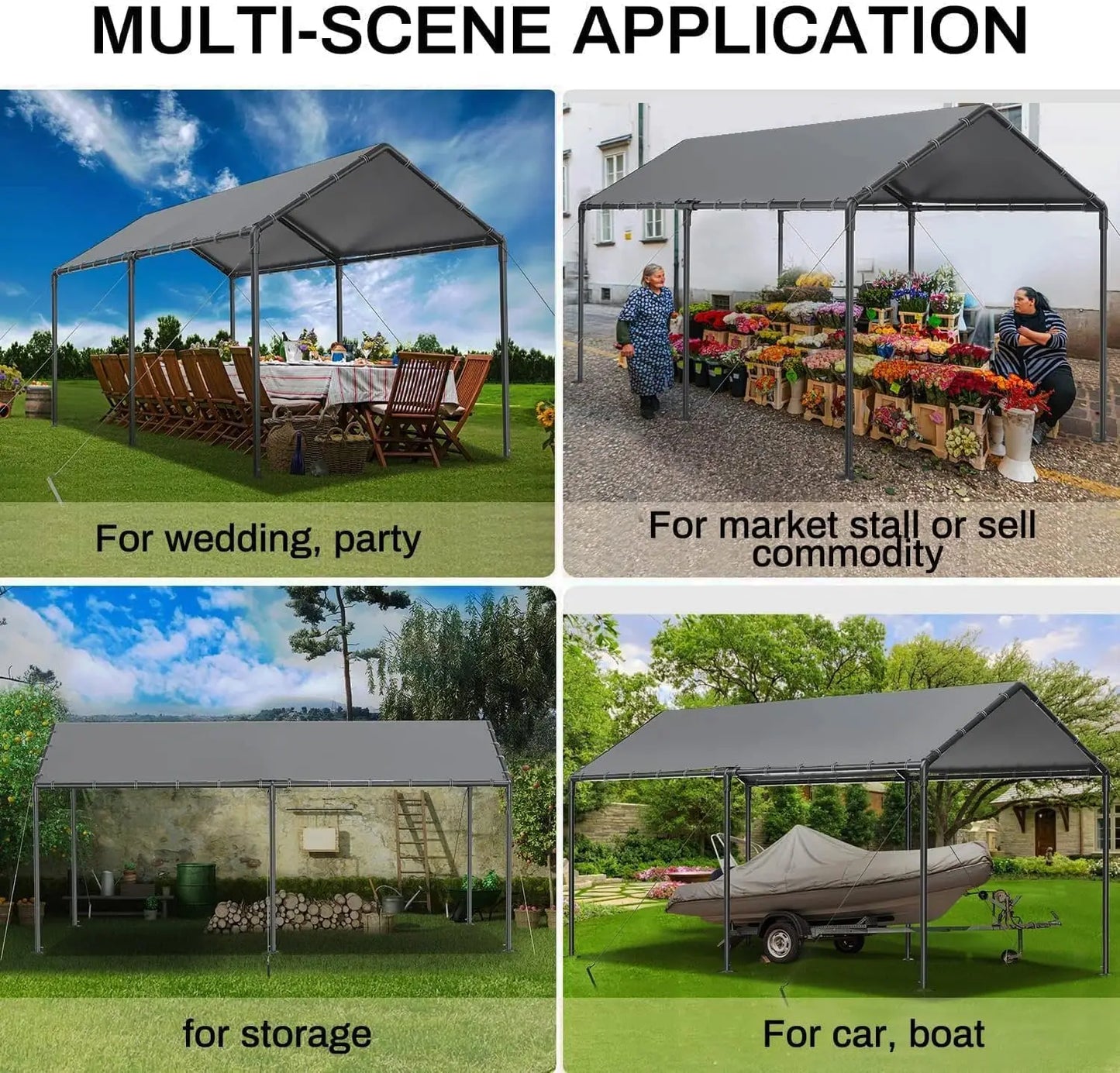 10x20 Heavy Duty, Metal Carport Waterproof Carports Garage Tent with 6 Steel Stakes Outdoor for Car Tuck Boat SUV Party (Grey)