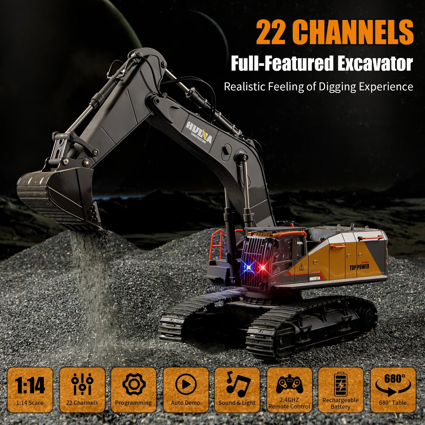 1/14 Scale 22CH Huina 1592 Radio Control Excavator Truck Model For 8+ Years Old