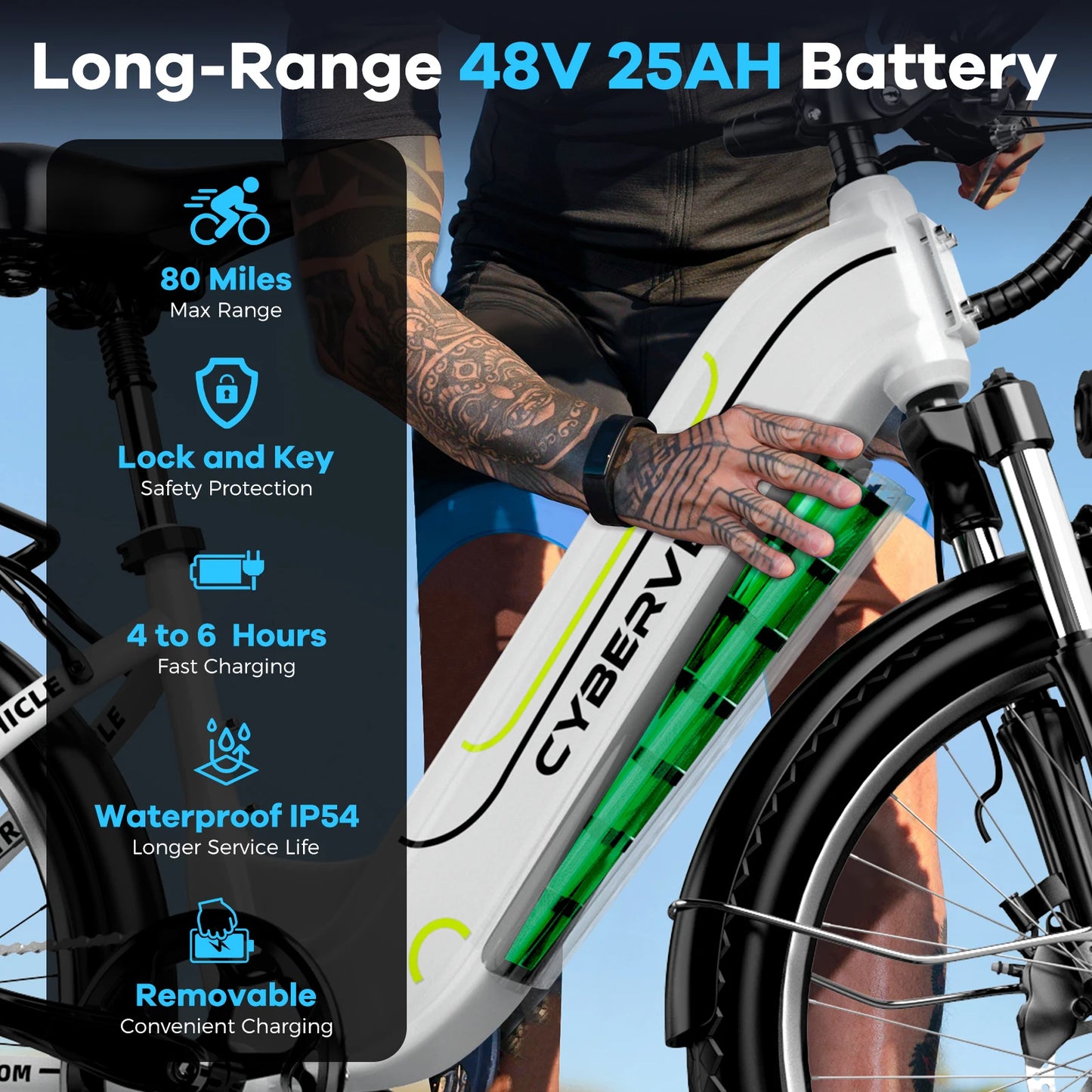 Cybervelo EK7 1000 Peak Electric Bike,80 Miles Removable Battery Ebike, 26" Electric E Bike with 7-Speed,Adult Electric Bicycles