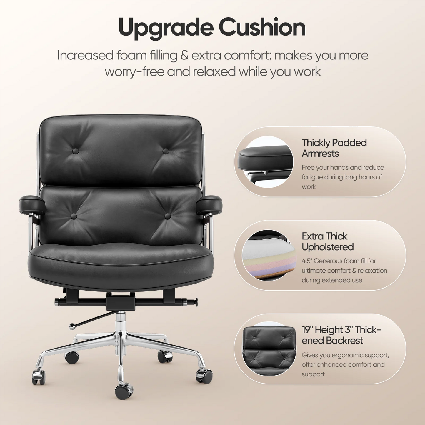 Mid-Back Classic Padded Office Chair Genuine Leather with Armrest Big Lobby Desk Gaming Chair Suitable for Home and Office