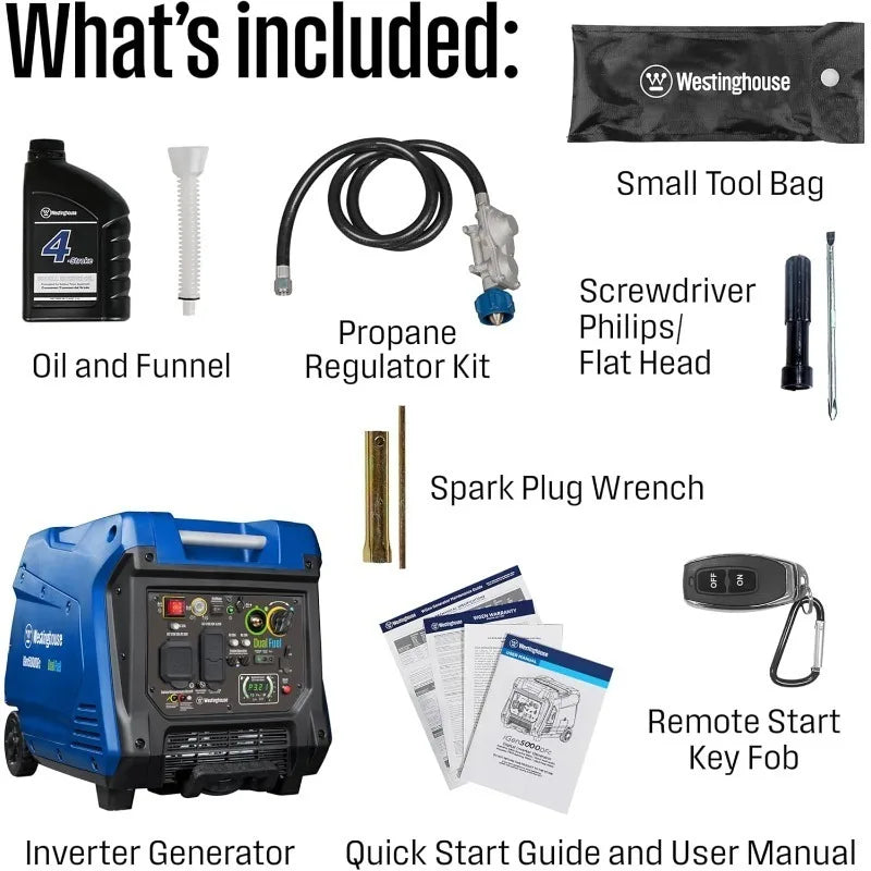 5000W Dual Fuel Inverter Generator - Super Quiet, Remote Start, CO Sensor, RV & Home Ready