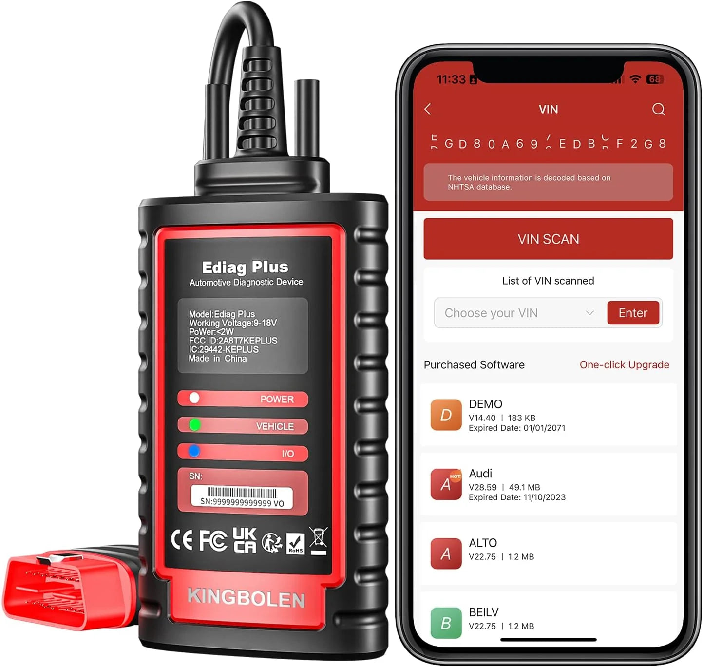 KINGBOLEN Ediag Plus Bluetooth Scanner, All System Bidirectional Control OBD2 Diagnostic Scanner for iOS & Android with ECU Codi