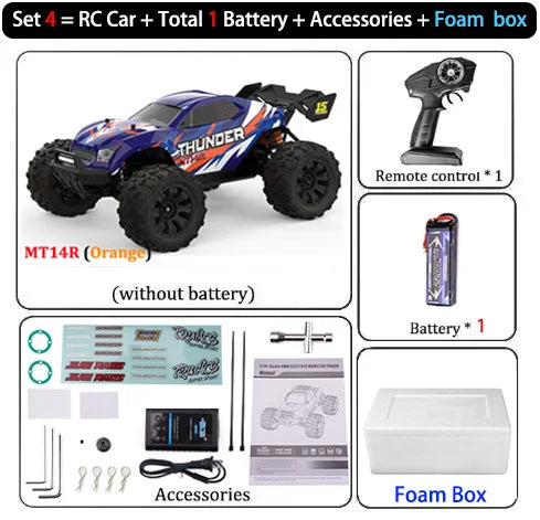 JIUSI PT14R / MT14R 1/14 RC Car 4WD 80KM/H Brushless 2.4G Remote Control Off-Road Drift Truck High Speed Racing Car Toy For Kids