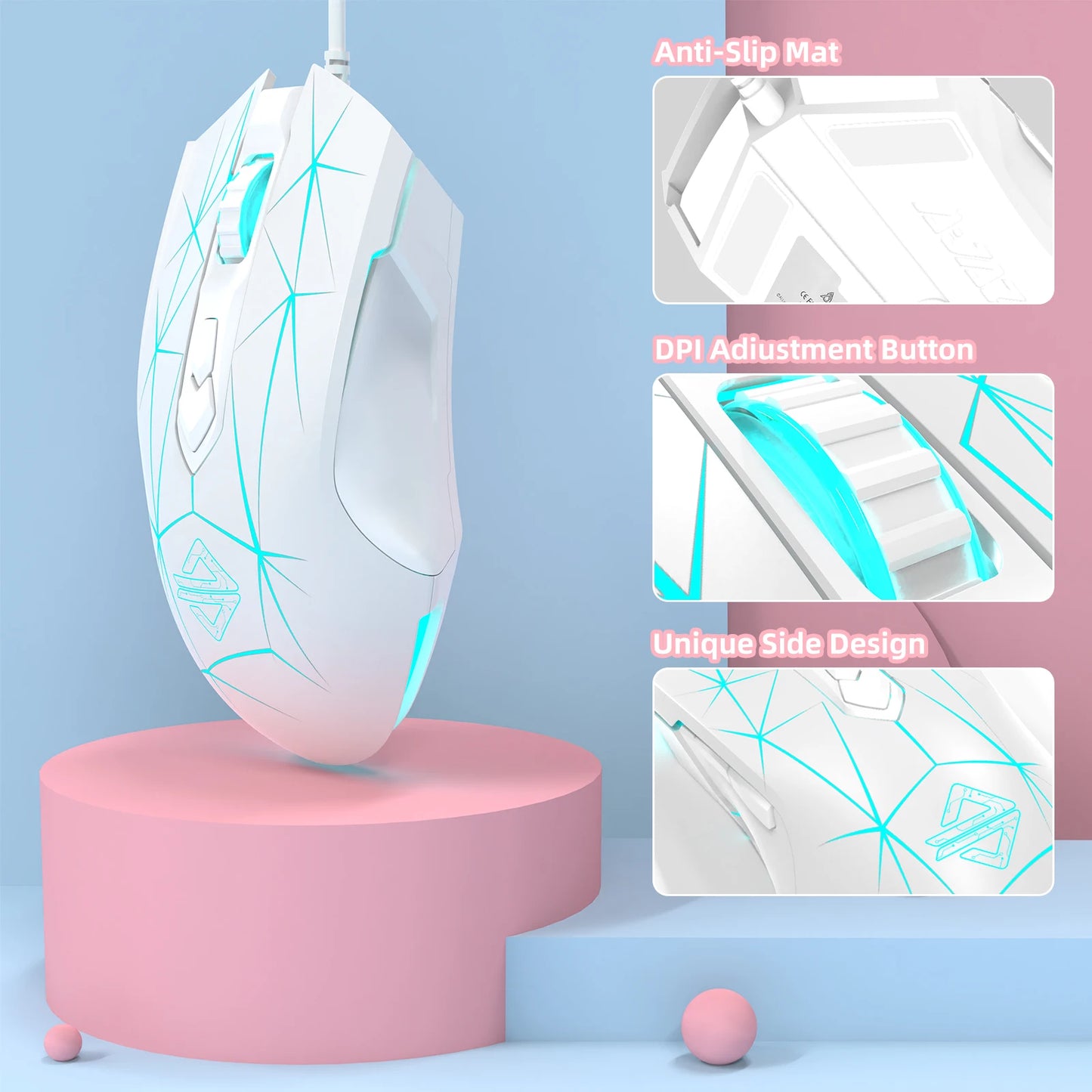 AJ52 RGB Lightweight Gaming Mouse, Programmable 7 Buttons, Ergonomic LED Backlit USB Gamer Mice for Windows Mac OS Linux