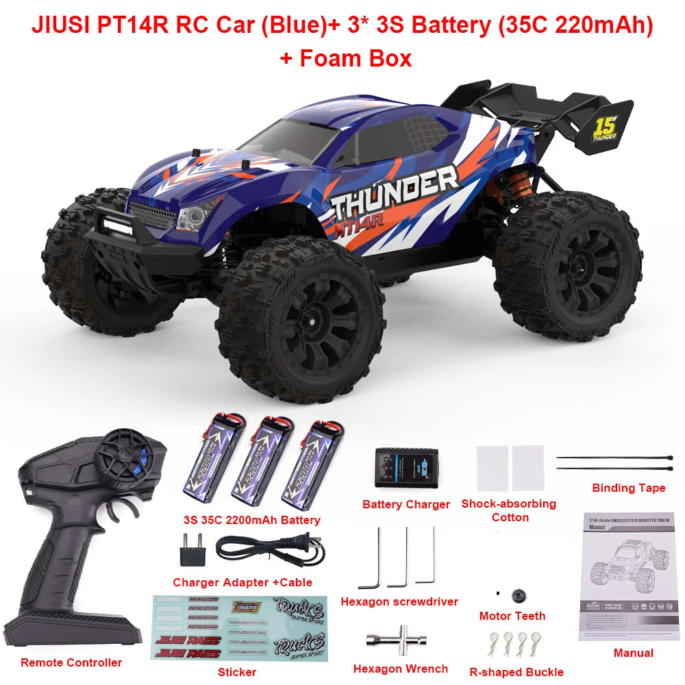 JIUSI PT14R MT14R 1/14 RC Car 4WD 80km/h Brushless 2.4G Remote Control Racing Car 3S 35C 2200mAh High Speed Off-road RC Truck