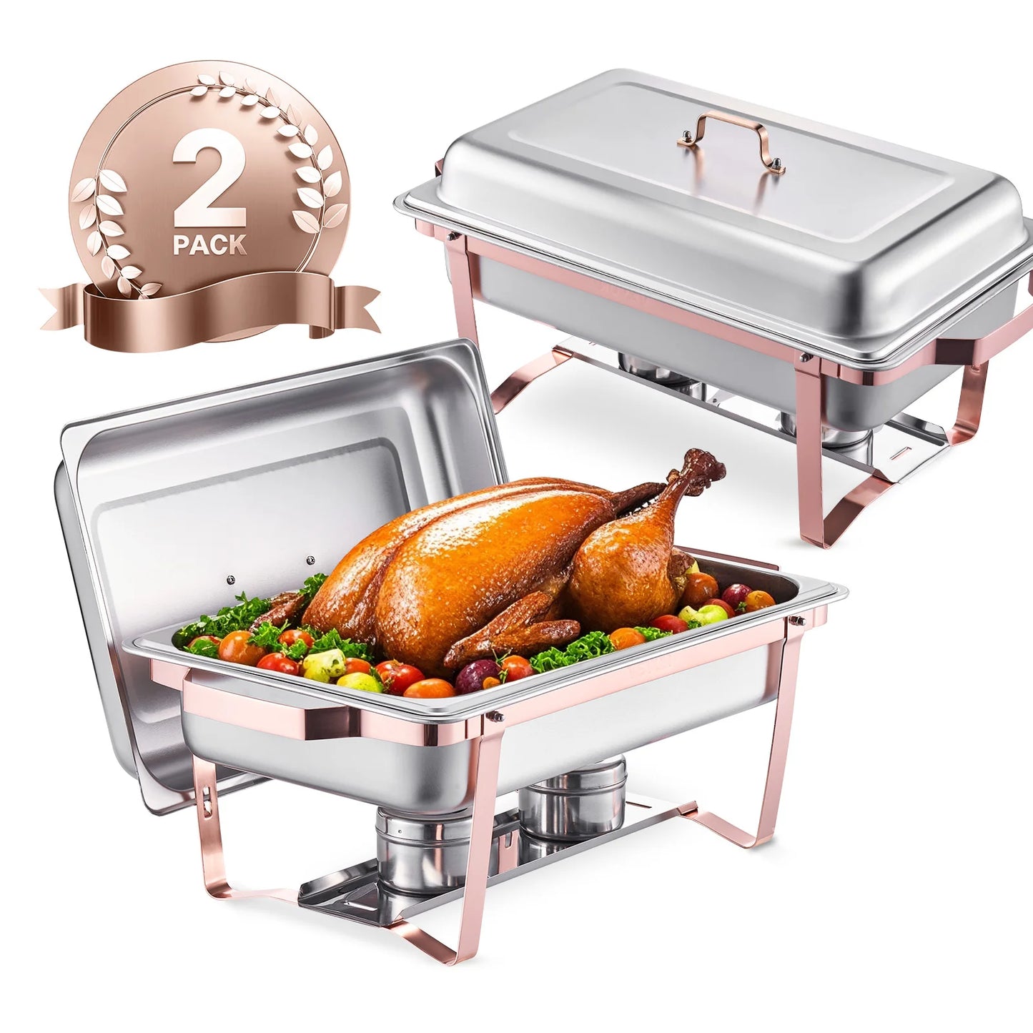 SucceBuy 2 Packs Chafing Dish Buffet Set Stainless Steel Chafer Rectangle Catering Warmer Server w/Lid Water Pan Party Banquets